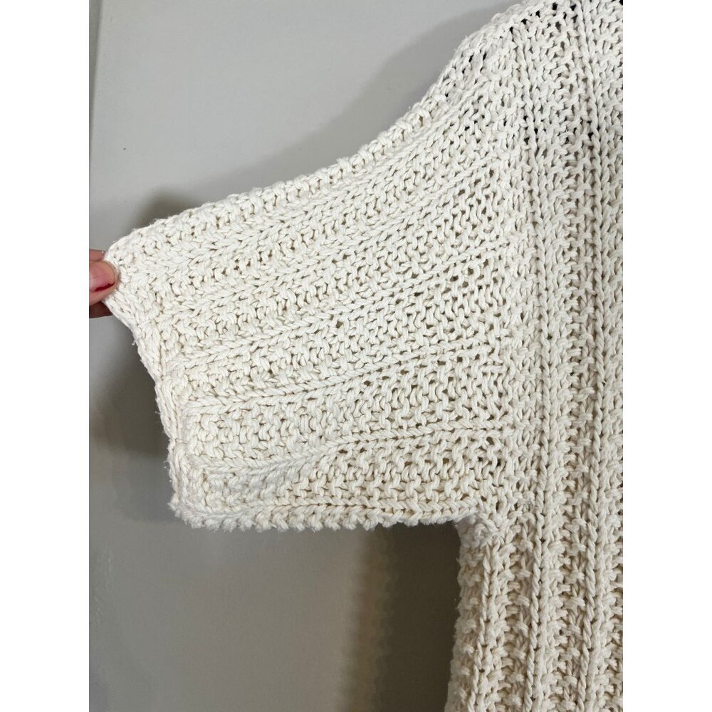 Retro Knit Sweater Beige M Neutral Coastal Preppy Resort Layering Woven Chic 80s - Picture 2 of 8